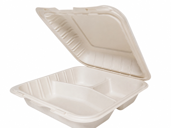 Take-Out Container Hinged 8X8X3 IN 3 Compartment