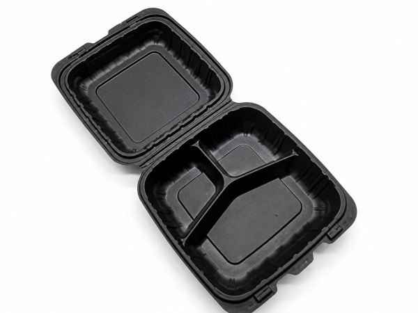 Take-Out Container Hinged 8X8X3 IN 3 Compartment