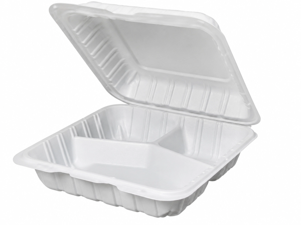 Take-Out Container Hinged 9X9X3 IN 3 Compartment