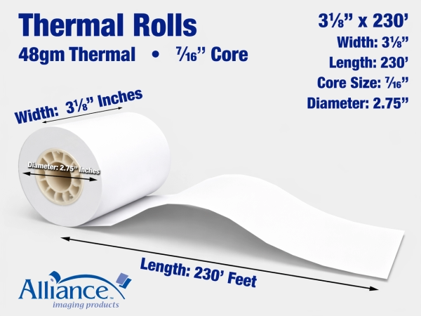 Alliance Thermal Paper POS Receipt Rolls 3 1/8 x 230