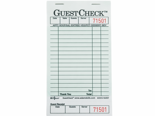 Guest Check 3.313X6.25 IN